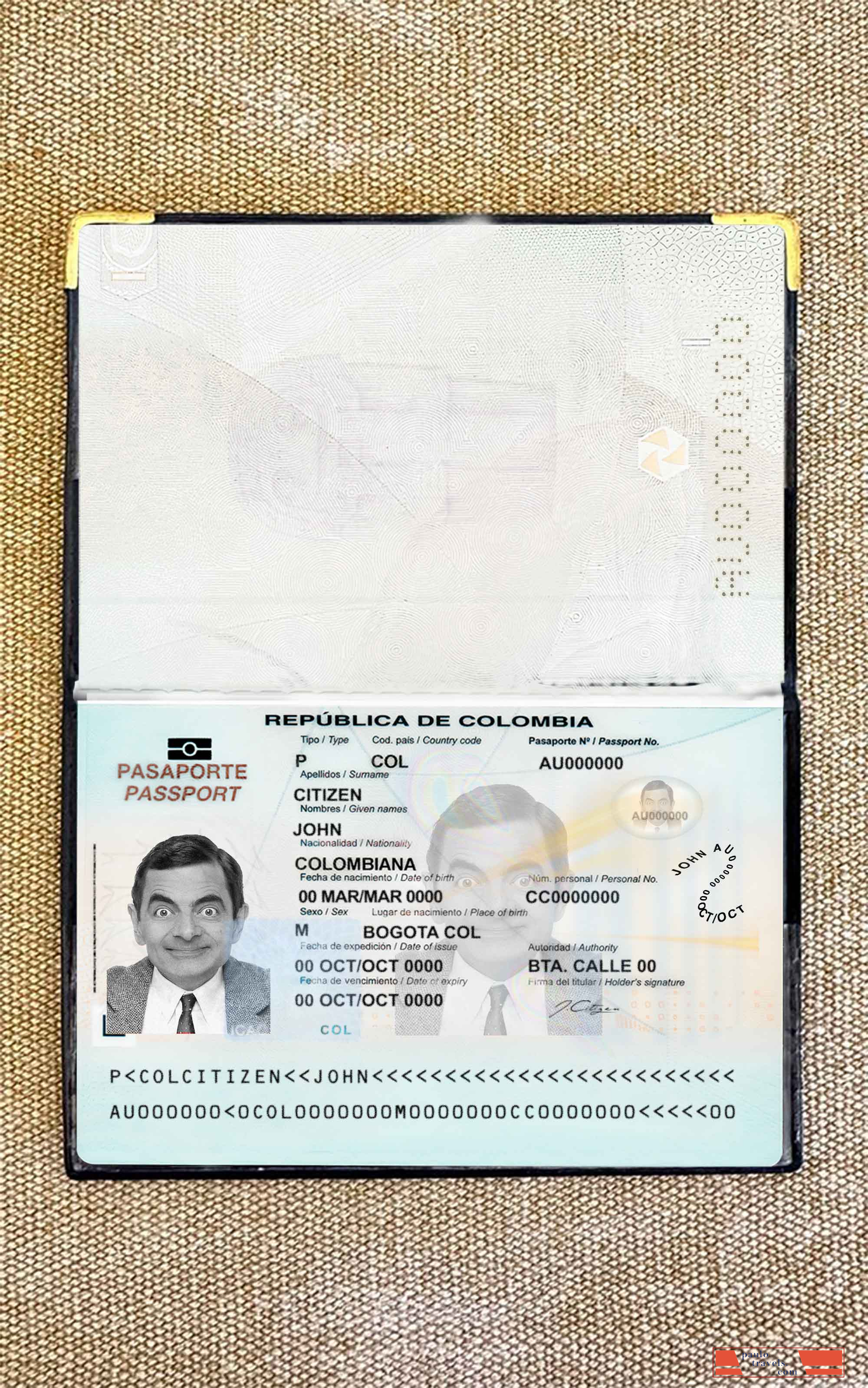 Colombia passport (2018 present) photo look PSD template